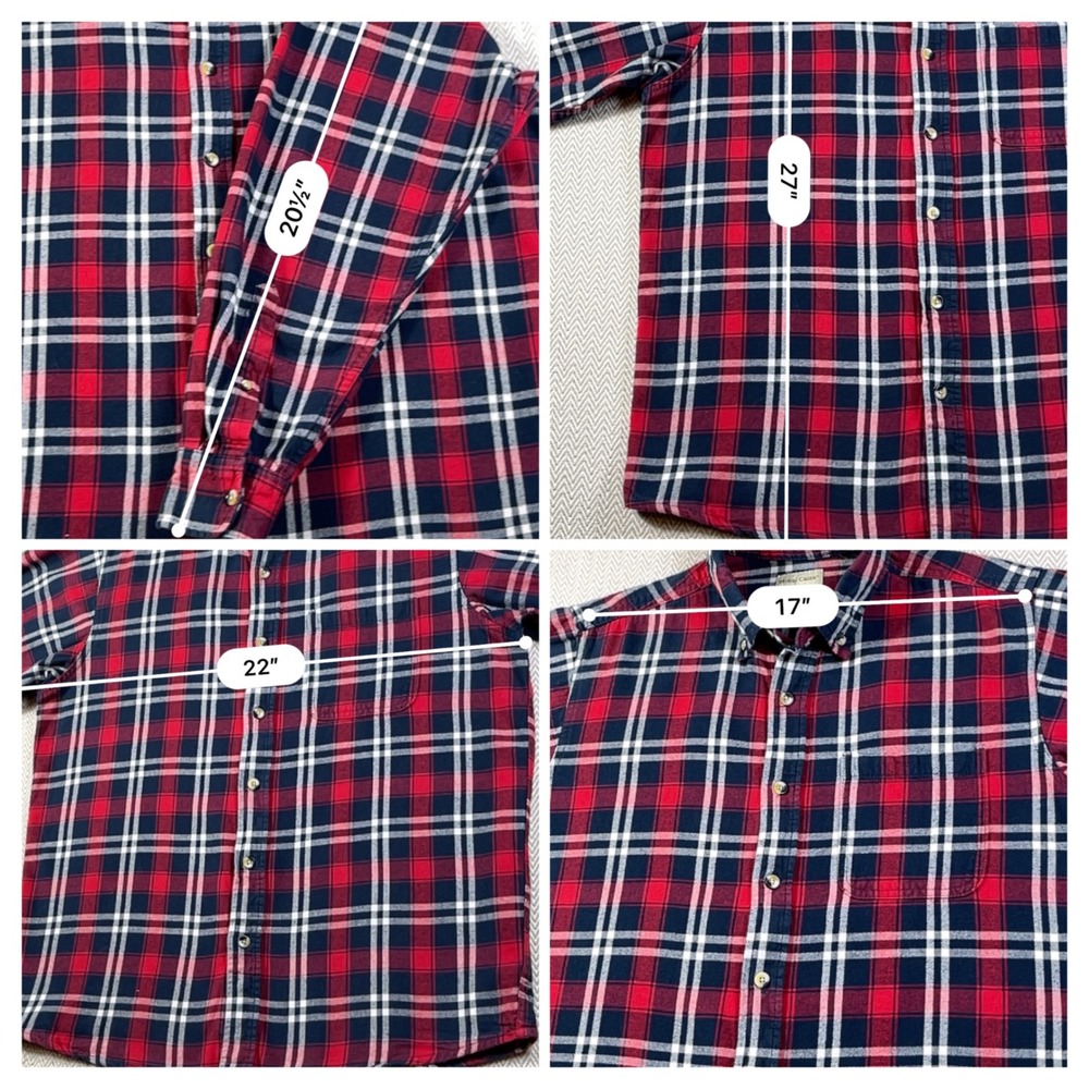 Hobbs Creek Red Navy Plaid Flannel Shirt Men's Large 100% Cotton Button Up - Picture 5 of 7